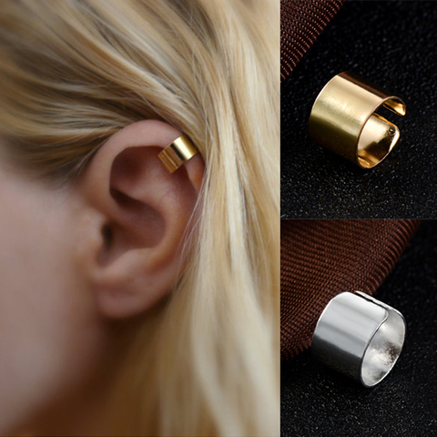 Simple Creative Pierced Ear Cuffs Punk Stainless Steel Gold Silver